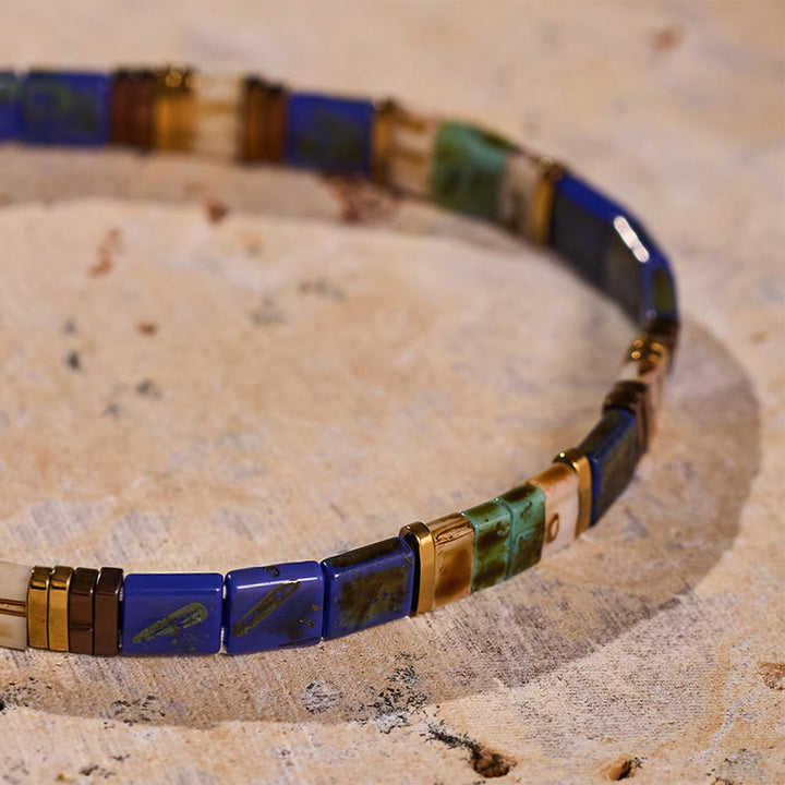 Bracelet vintage bleu marine en perles Tila - image 5
