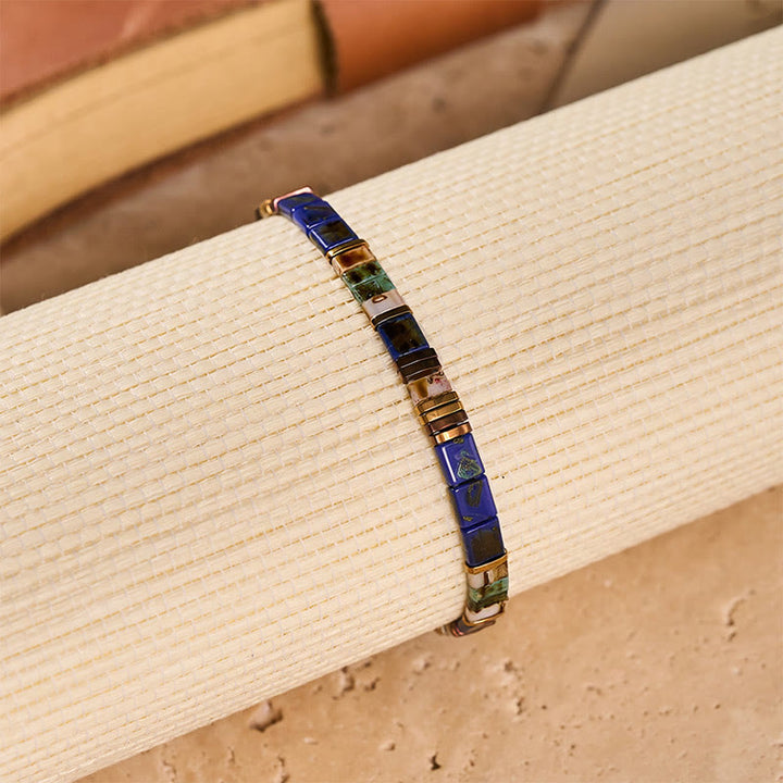 Bracelet vintage bleu marine en perles Tila - image 6