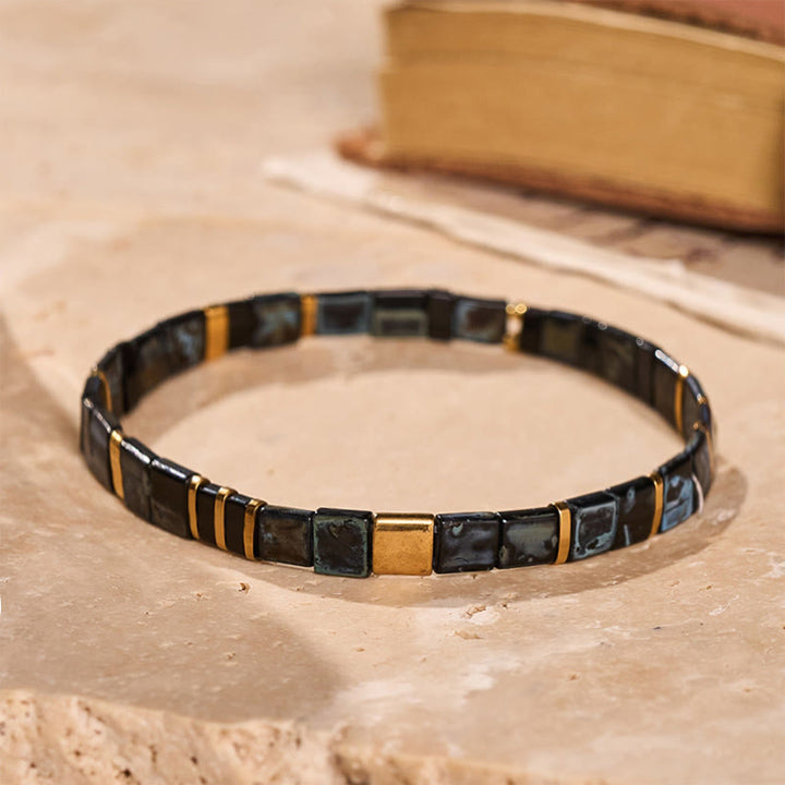 Bracelet vintage en perles Tila noires et dorées - Noir - image 3