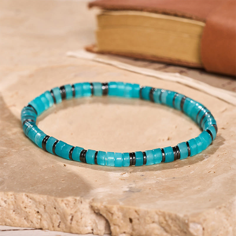 Bracelet minimaliste apaisant à perles carrées turquoise - Bleu - image 3