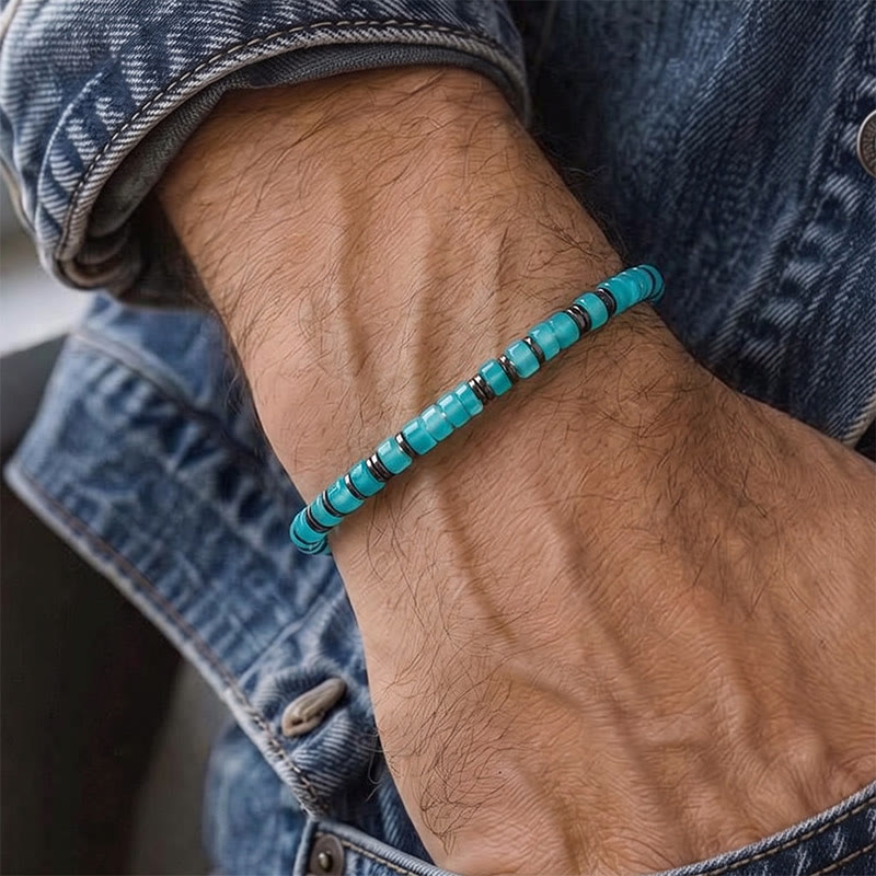 Bracelet minimaliste apaisant à perles carrées turquoise - image 1
