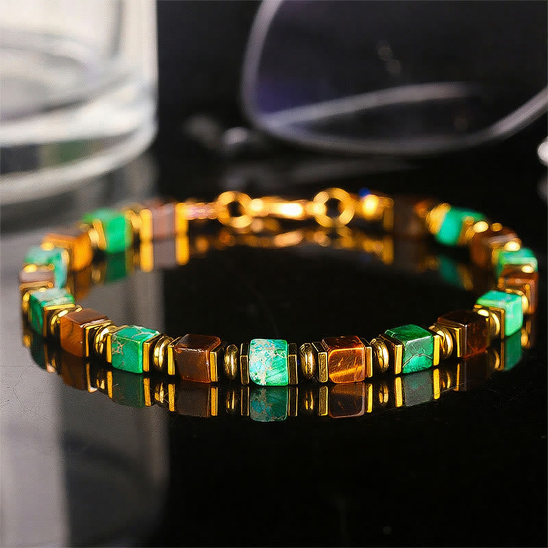 Bracelet de richesse Fortune en perles carrées de pierres précieuses naturelles - Style n° 5 - image 6