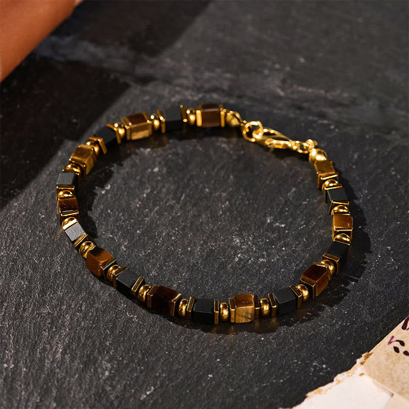 Bracelet de richesse Fortune en perles carrées de pierres précieuses naturelles - image 0