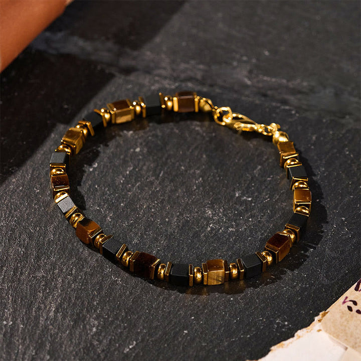 Bracelet de richesse Fortune en perles carrées de pierres précieuses naturelles - image 0