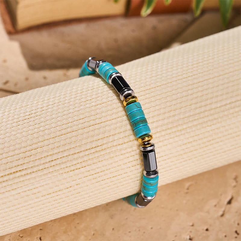 Bracelet vintage pour homme en perles turquoise, fait main - image 6