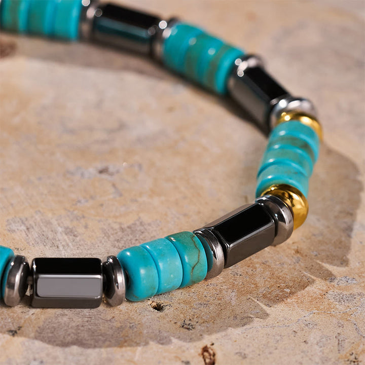Bracelet vintage pour homme en perles turquoise, fait main - image 4