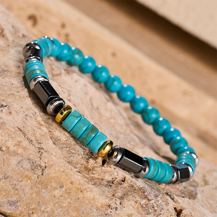 Bracelet vintage pour homme en perles turquoise, fait main - image 5