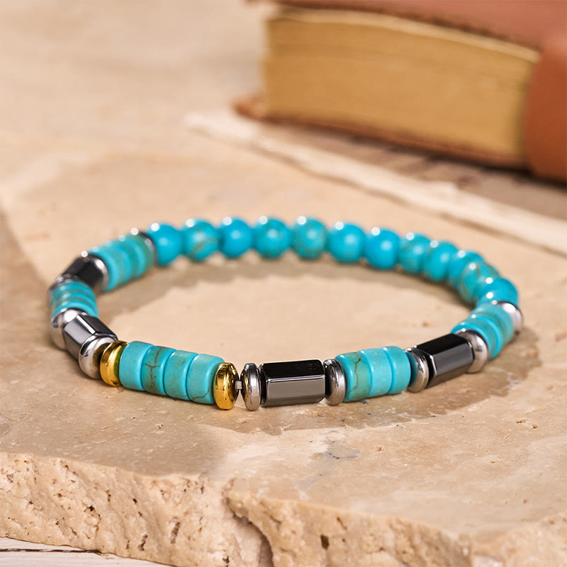 Bracelet vintage pour homme en perles turquoise, fait main - Bleu - image 2