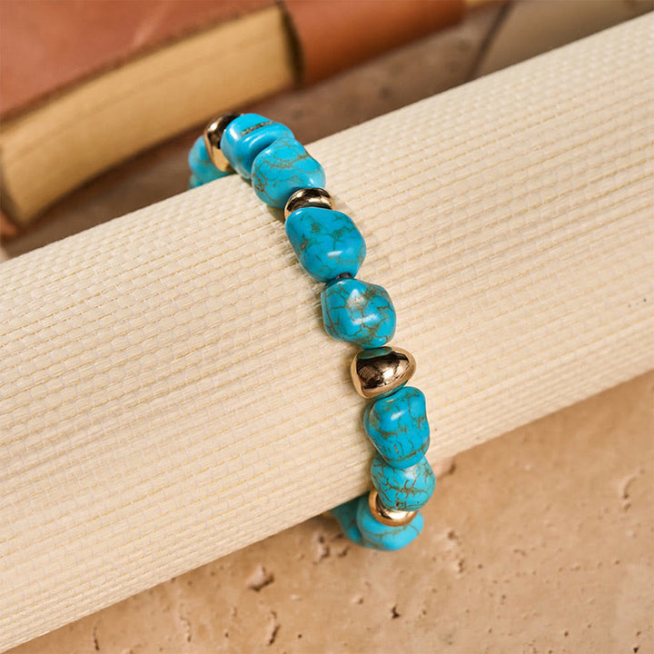 Bracelet bohème vintage turquoise et perles dorées - image 7