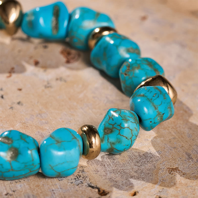 Bracelet bohème vintage turquoise et perles dorées - image 5