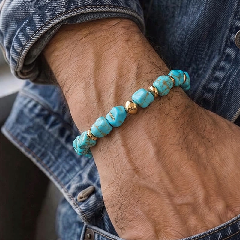 Bracelet bohème vintage turquoise et perles dorées - image 3