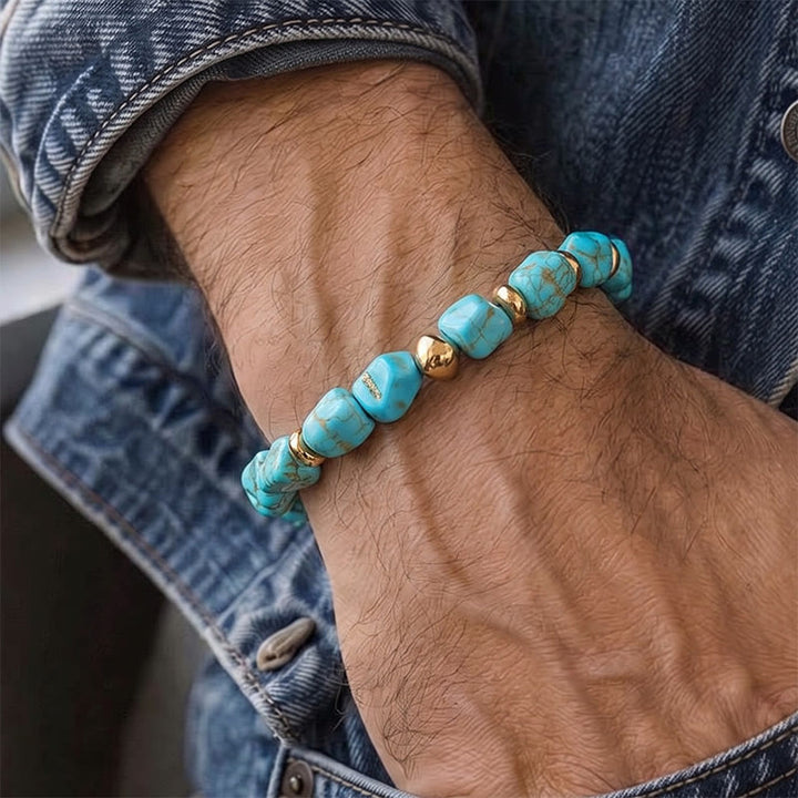 Bracelet bohème vintage turquoise et perles dorées - image 3