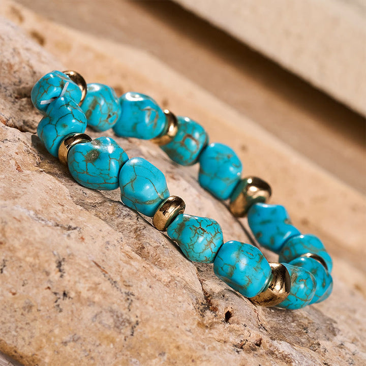 Bracelet bohème vintage turquoise et perles dorées - image 6