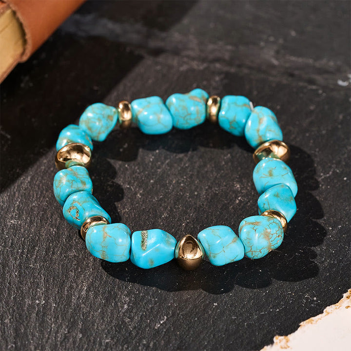 Bracelet bohème vintage turquoise et perles dorées - image 0
