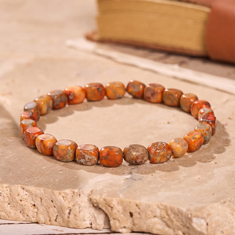 Bracelet artisanal en perles de jaspe impérial. - Orange - image 8