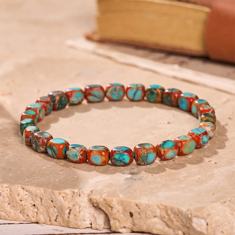Bracelet artisanal en perles de jaspe impérial. - Rouge et bleu - image 6