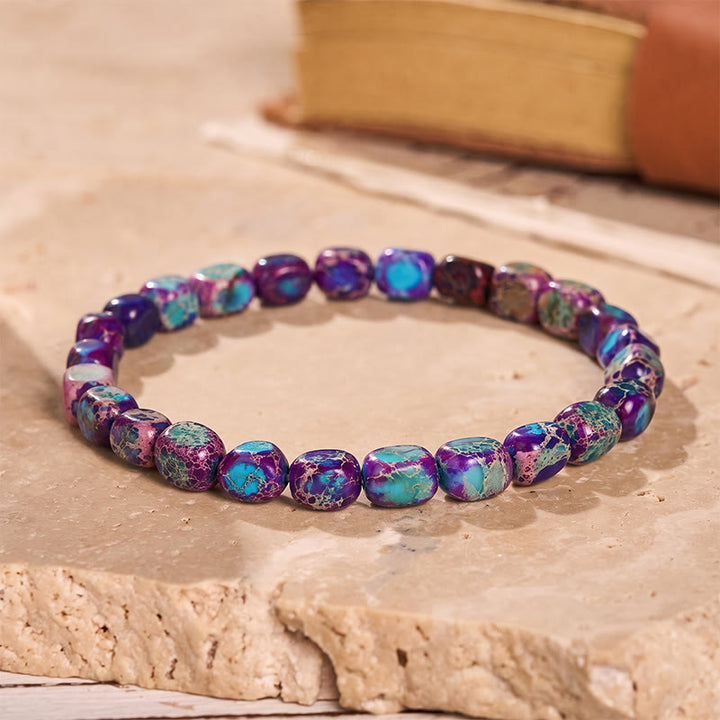 Bracelet artisanal en perles de jaspe impérial. - Violet - image 5