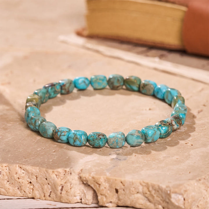 Bracelet artisanal en perles de jaspe impérial. - Bleu clair - image 9