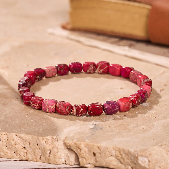 Bracelet artisanal en perles de jaspe impérial. - Rose - image 4