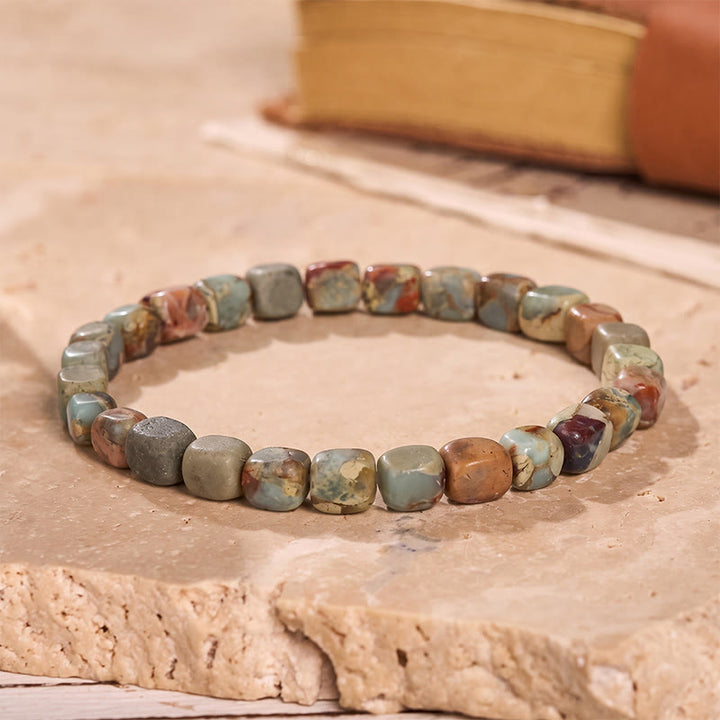 Bracelet artisanal en perles de jaspe impérial. - Gris - image 7