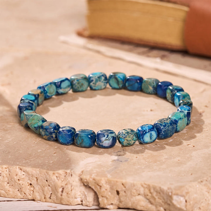 Bracelet artisanal en perles de jaspe impérial. - Bleu - image 10