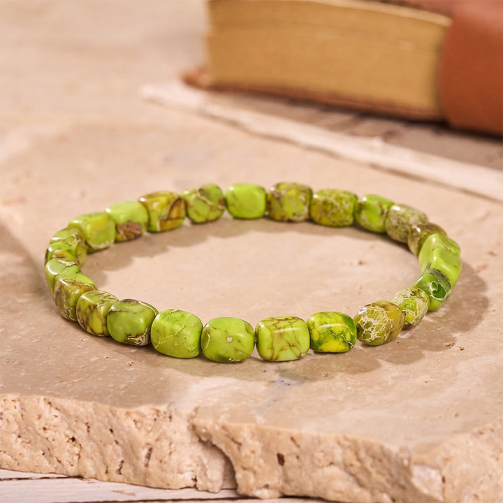Bracelet artisanal en perles de jaspe impérial. - Vert - image 0