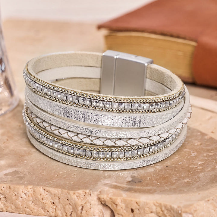 Bracelet bohème vintage multicouche en cuir et perles - Argent - image 6