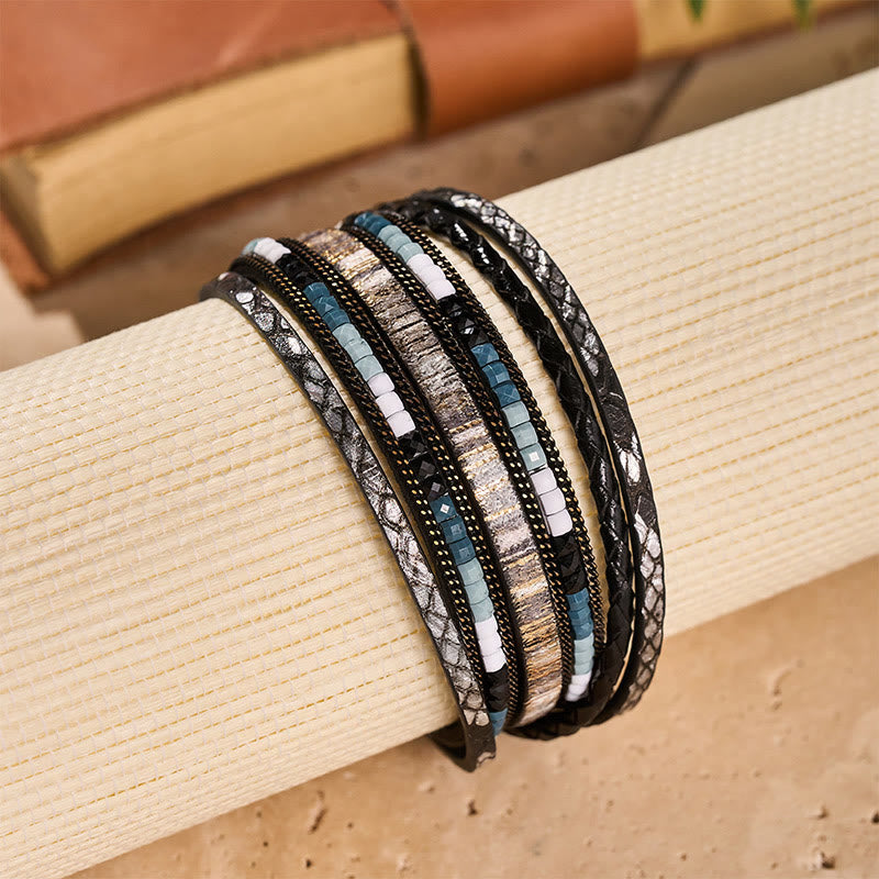 Bracelet bohème vintage multicouche en cuir et perles - image 16