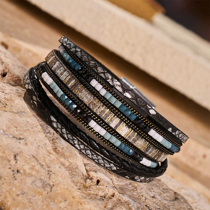 Bracelet bohème vintage multicouche en cuir et perles - image 14
