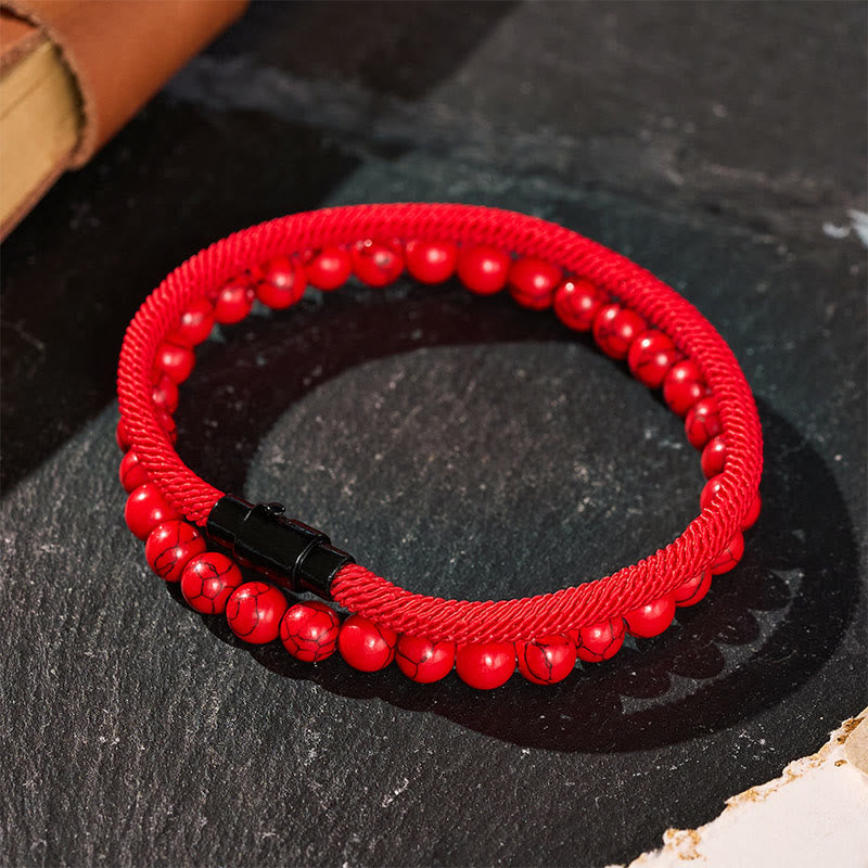 Ensemble de deux bracelets vintage pour homme en cuir et pierre naturelle - image 0