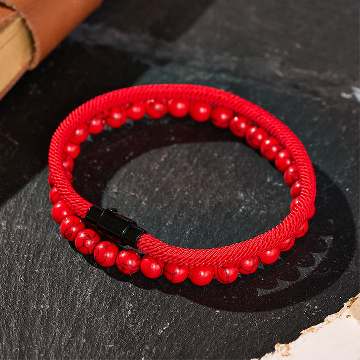 Ensemble de deux bracelets vintage pour homme en cuir et pierre naturelle - image 0