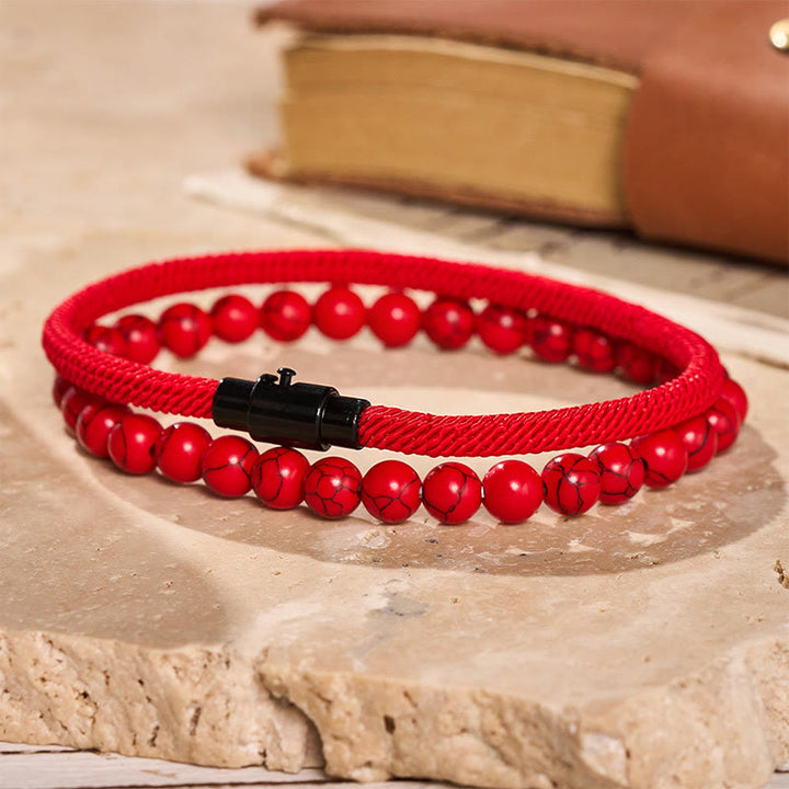 Ensemble de deux bracelets vintage pour homme en cuir et pierre naturelle - image 11