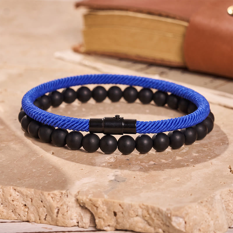 Ensemble de deux bracelets vintage pour homme en cuir et pierre naturelle - Bleu foncé - image 5