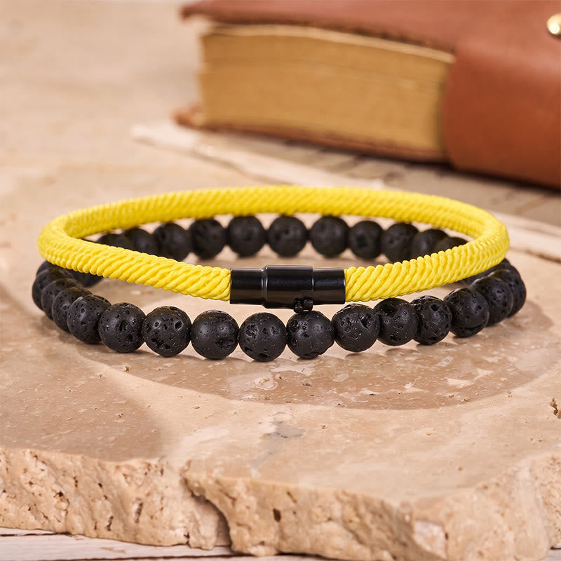 Ensemble de deux bracelets vintage pour homme en cuir et pierre naturelle - Jaune - image 9