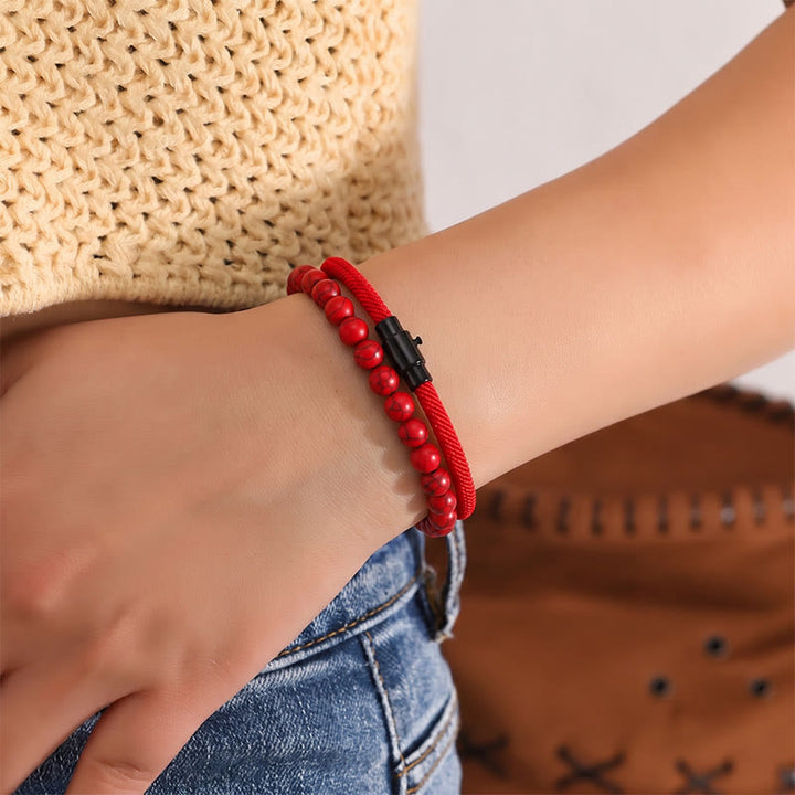 Ensemble de deux bracelets vintage pour homme en cuir et pierre naturelle - image 2