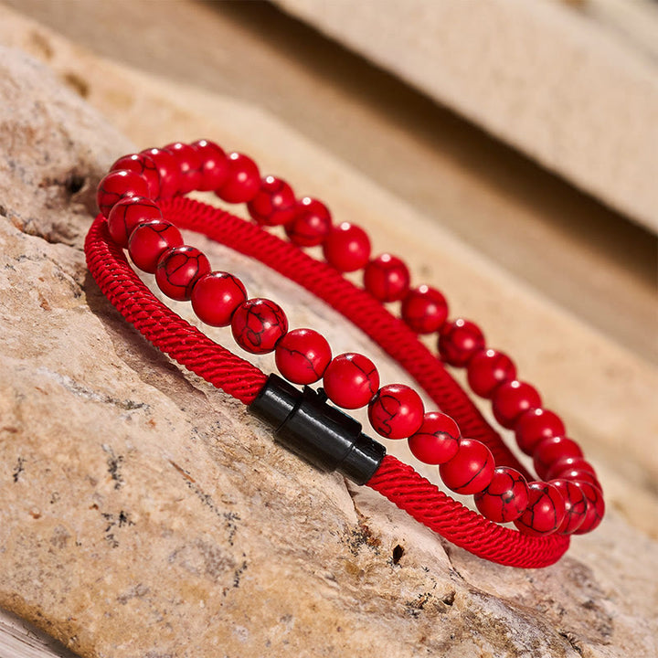 Ensemble de deux bracelets vintage pour homme en cuir et pierre naturelle - image 13