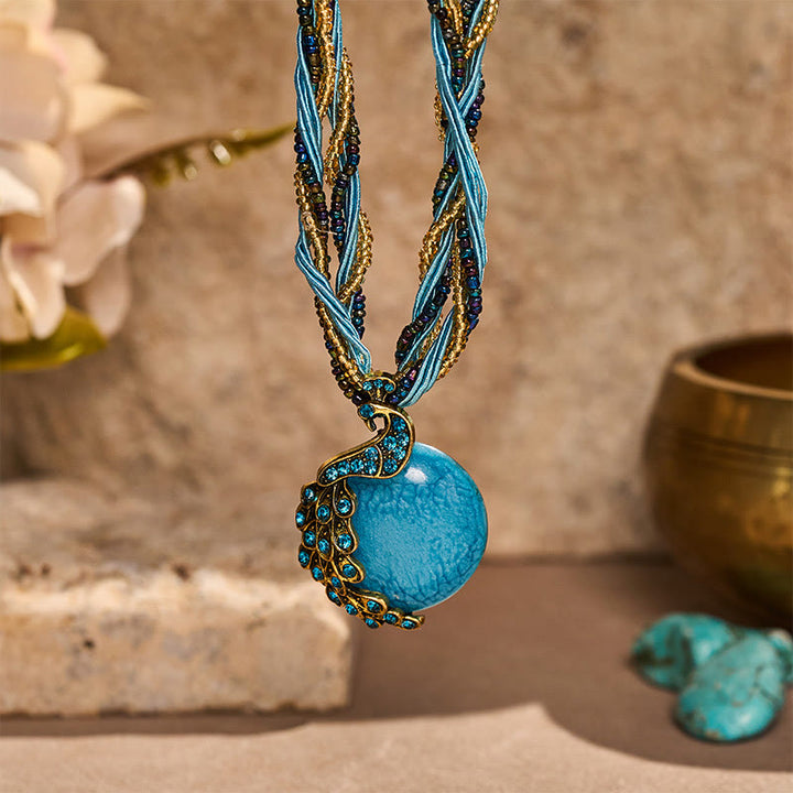 Collier bohème pour femme, tissé à la main, orné de perles et de pierres bleues - image 0