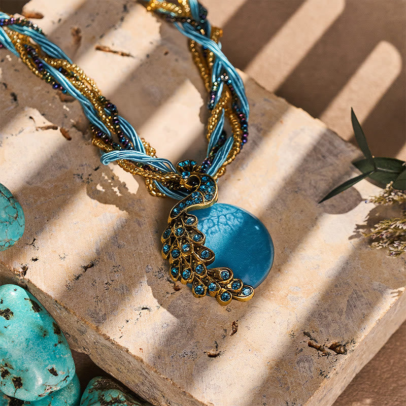 Collier bohème pour femme, tissé à la main, orné de perles et de pierres bleues - image 3