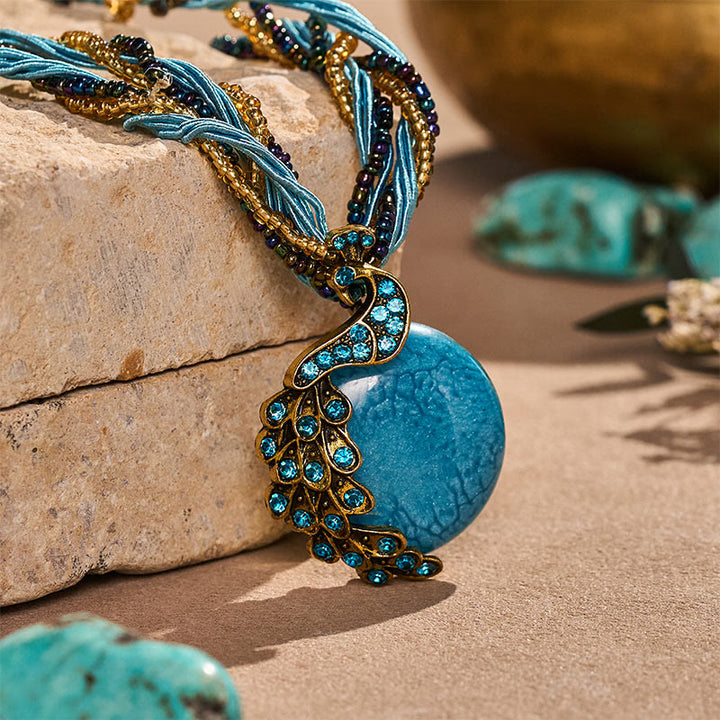 Collier bohème pour femme, tissé à la main, orné de perles et de pierres bleues - image 2