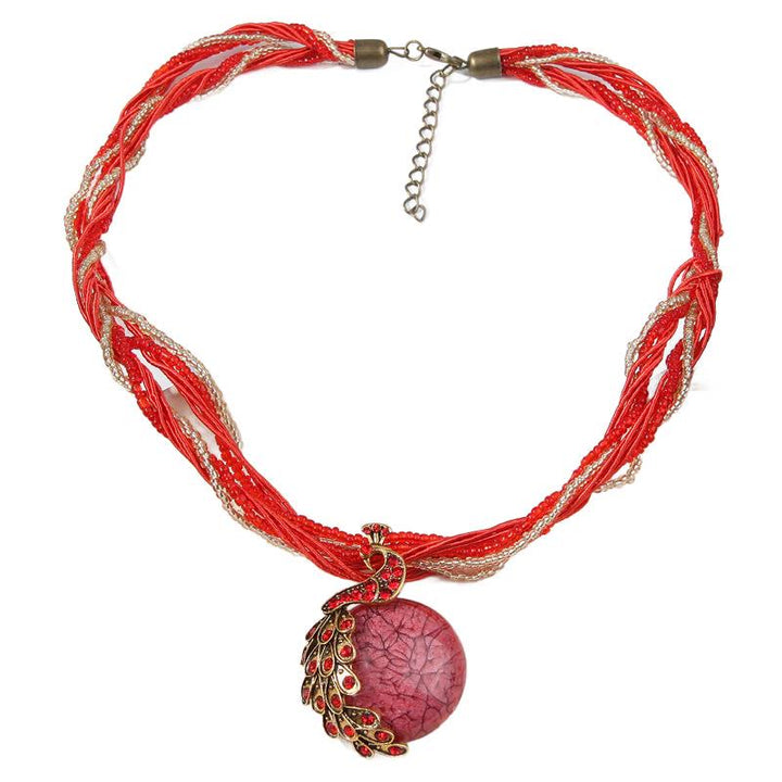 Collier bohème pour femme, tissé à la main, orné de perles et de pierres bleues - Rouge - image 9