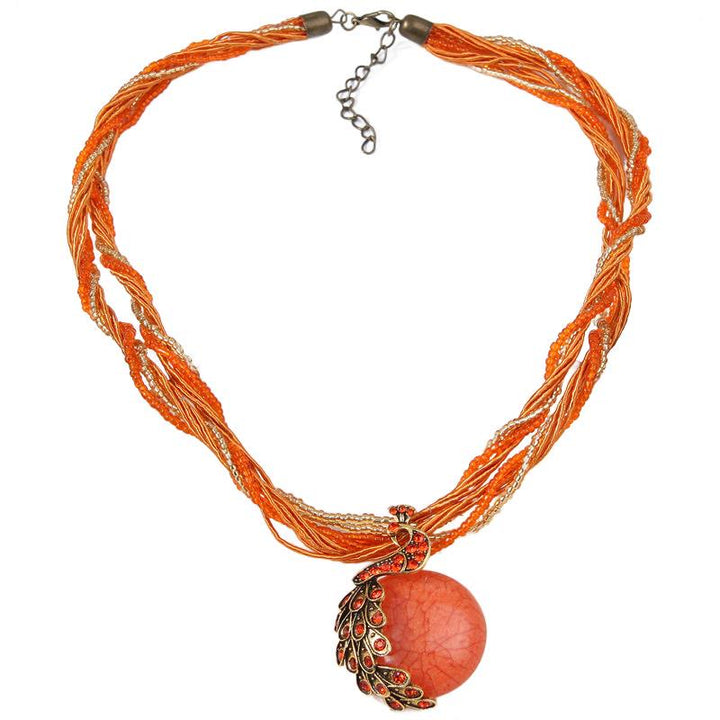 Collier bohème pour femme, tissé à la main, orné de perles et de pierres bleues - Orange - image 8