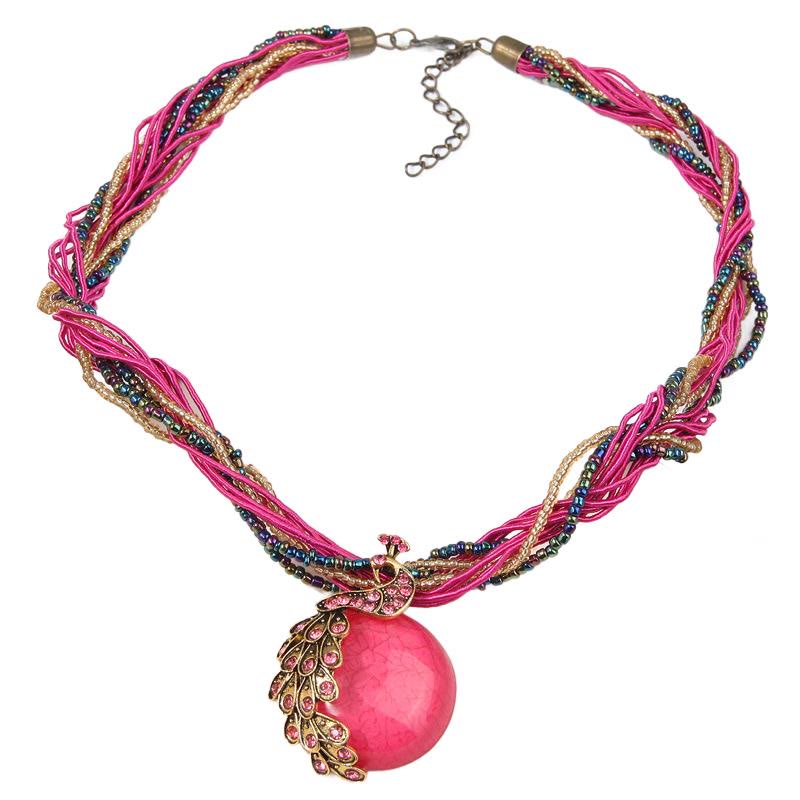Collier bohème pour femme, tissé à la main, orné de perles et de pierres bleues - Rose - image 12