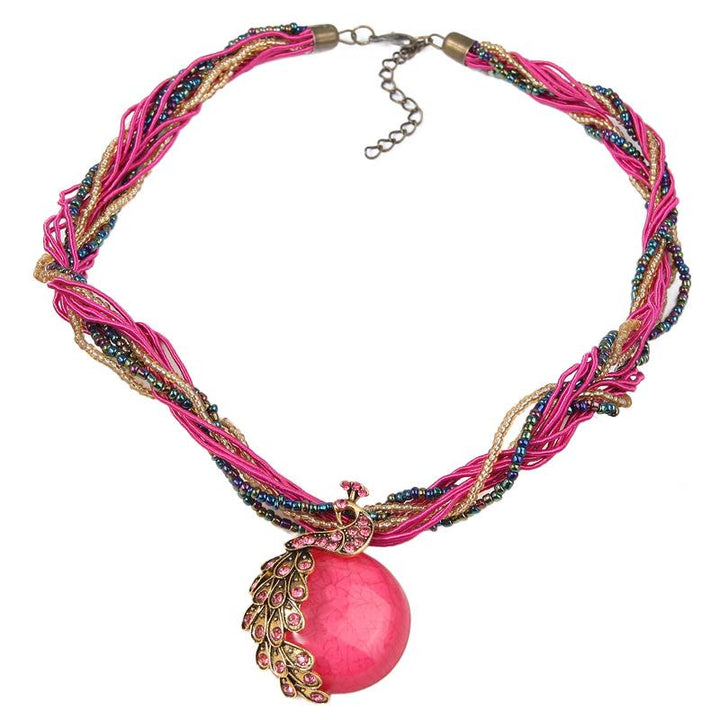 Collier bohème pour femme, tissé à la main, orné de perles et de pierres bleues - Rose - image 12