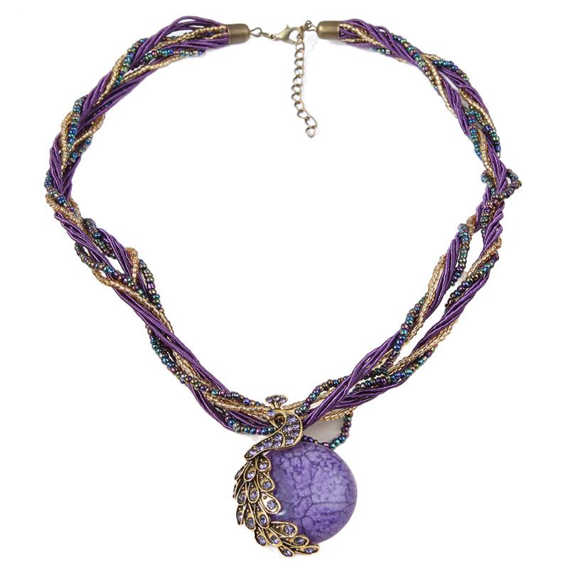 Collier bohème pour femme, tissé à la main, orné de perles et de pierres bleues - Violet clair - image 4
