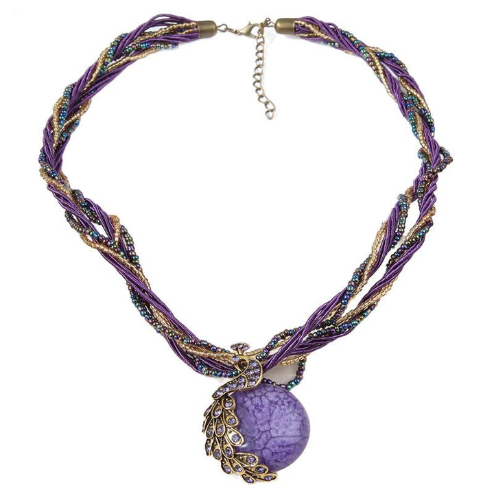 Collier bohème pour femme, tissé à la main, orné de perles et de pierres bleues - Violet clair - image 4