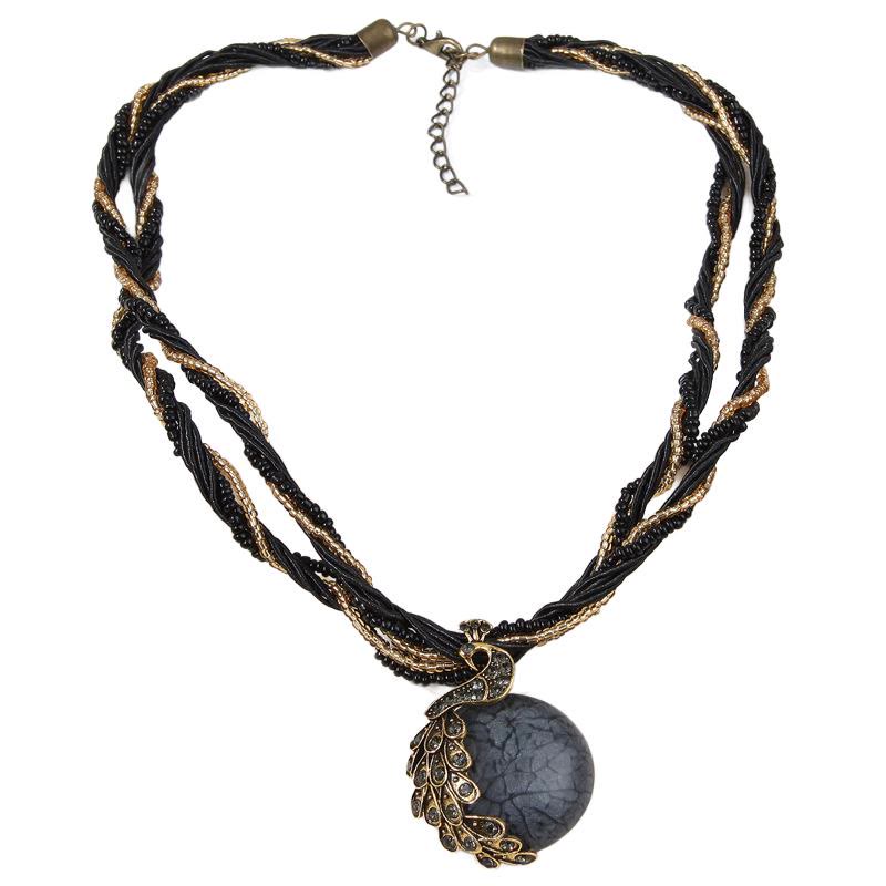 Collier bohème pour femme, tissé à la main, orné de perles et de pierres bleues - Gris - image 13