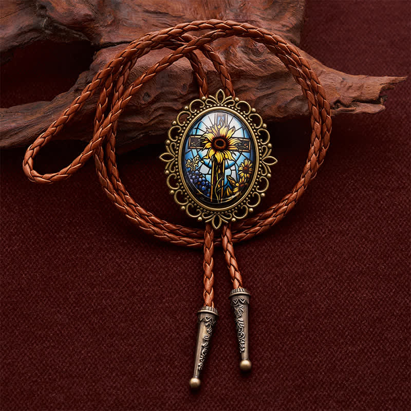 Cravate bolo lumineuse à motif tournesol et croix phosphorescente, style western - Tournesol - image 0