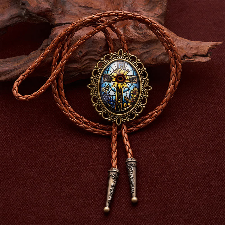 Cravate bolo lumineuse à motif tournesol et croix phosphorescente, style western - Tournesol - image 0