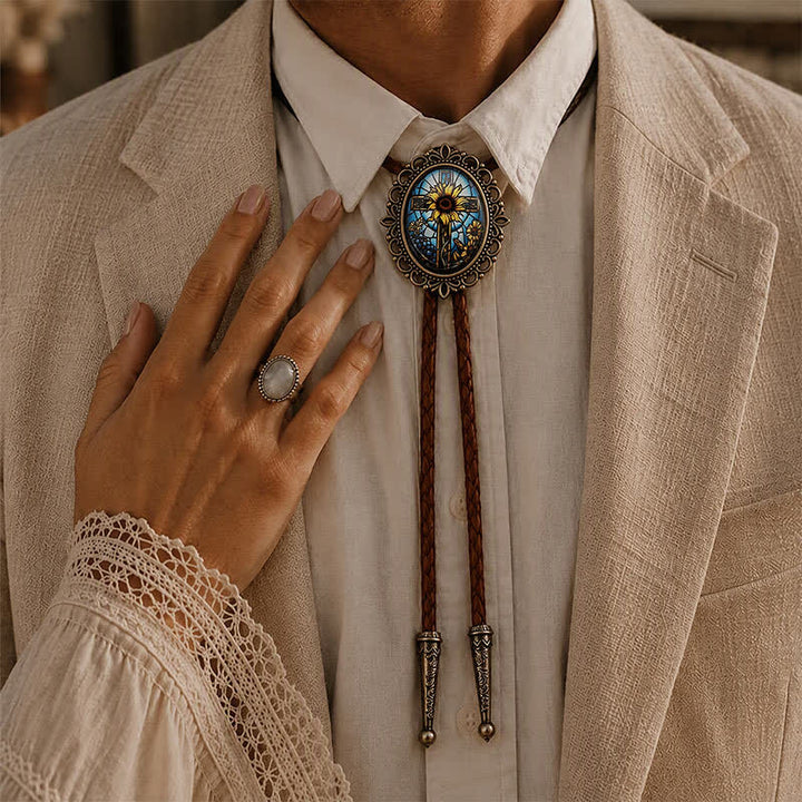 Cravate bolo lumineuse à motif tournesol et croix phosphorescente, style western - image 2