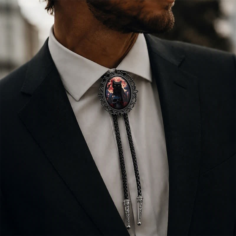 Pendentif lumineux chat noir gothique et crâne, cravate bolo - image 2